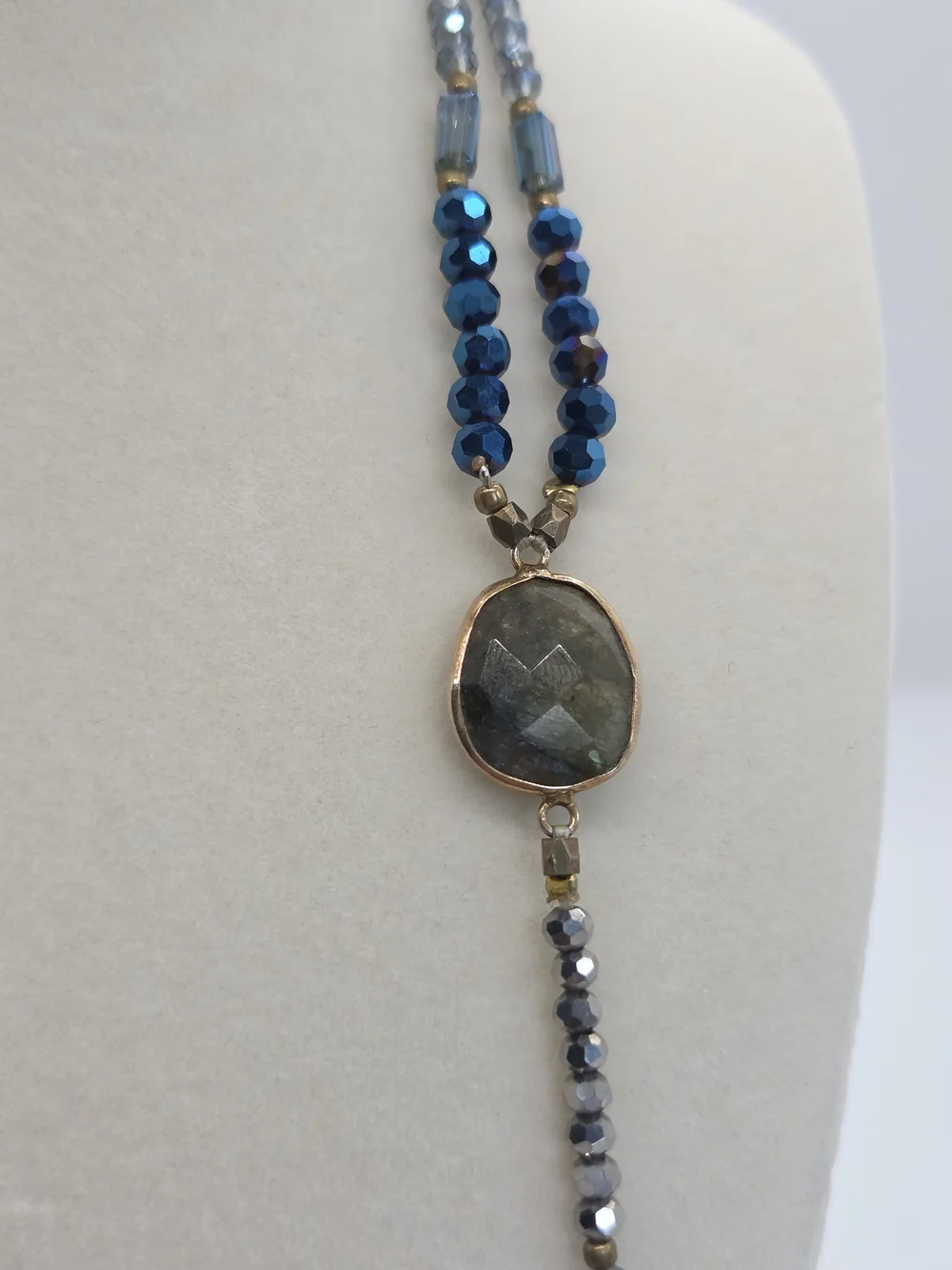 Handcrafted Blue Beaded Gold Tassel Necklace